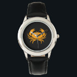 Ocean Glow_Orange-on-Black Crab Watch<br><div class="desc">Show off your crush on crustaceans with our Ocean Glow,  maritime icons,  orange-on-black Crab wrist watch.  For additional designing options,  like changing the size,  position,  colour,  and,  even the number of crabs,  along with the background colour,  just click "Customise it, " and let the fun begin!</div>