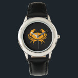 Ocean Glow_Orange-on-Black Crab Watch<br><div class="desc">Show off your crush on crustaceans with our Ocean Glow,  maritime icons,  orange-on-black Crab wrist watch.  For additional designing options,  like changing the size,  position,  colour,  and,  even the number of crabs,  along with the background colour,  just click "Customise it, " and let the fun begin!</div>
