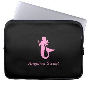 Ocean Glow_Pink-on-Black Mermaid_personalized Laptop Sleeve