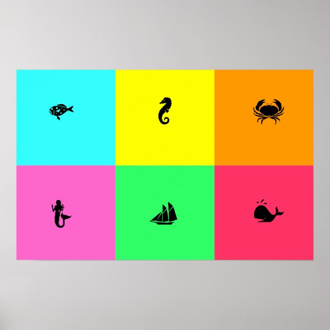 Ocean Glow_six panel, multi-colour, Multi-Icon Poster (Front)