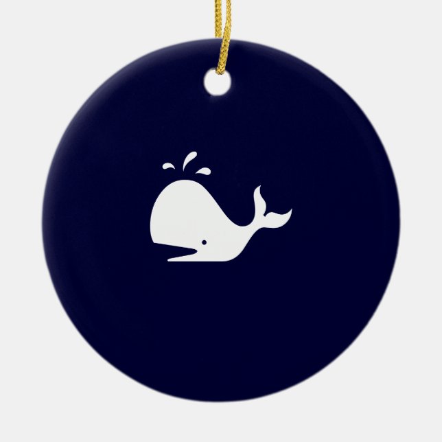 Ocean Glow_White-on-Blue Whale necklace Ceramic Tree Decoration (Front)