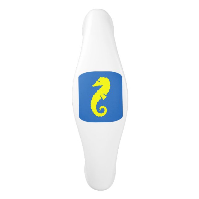Ocean Glow_Yellow on Blue Seahorse Ceramic Cabinet Pull (Front)