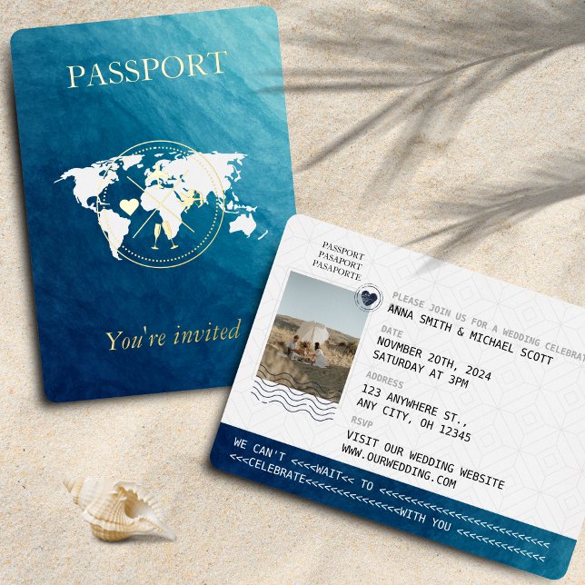 Ocean & Gold Passport Destination Wedding Photo (Ocean Passport Wedding)
