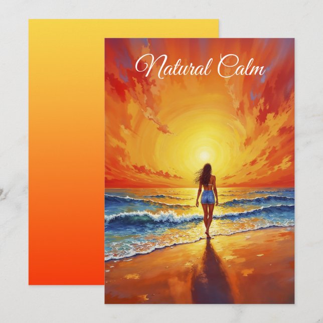 Ocean golden hour glow orange sunset art invitation (Front/Back)