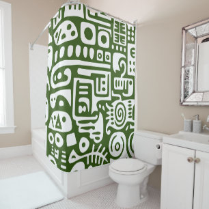 Ocean green and white doodles 4 of 4 shower curtain