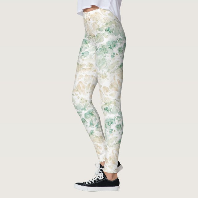 Ocean Green Cream Abstract Leggings (Left)