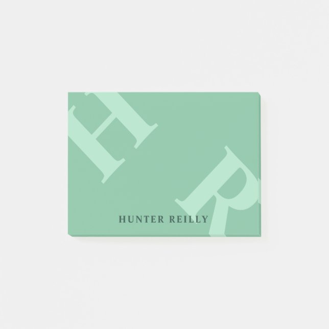 Ocean Green & Mint Tilted Initials & Name Post-it Notes (Front)