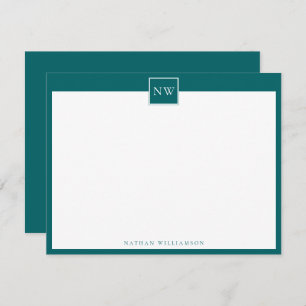 Ocean Green Monogram Single Broad Border Note Card
