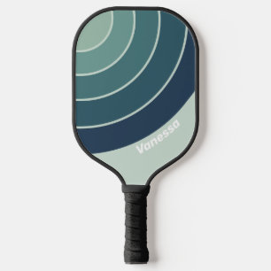 Ocean Green Nostalgic Circle Stripe with Name Pickleball Paddle