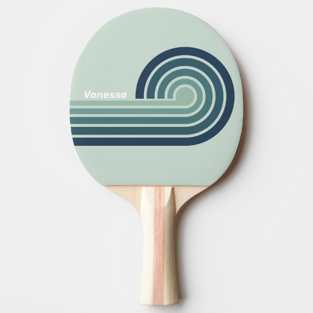 Ocean Green Nostalgic Curl Stripes with Name Ping Pong Paddle (Front)