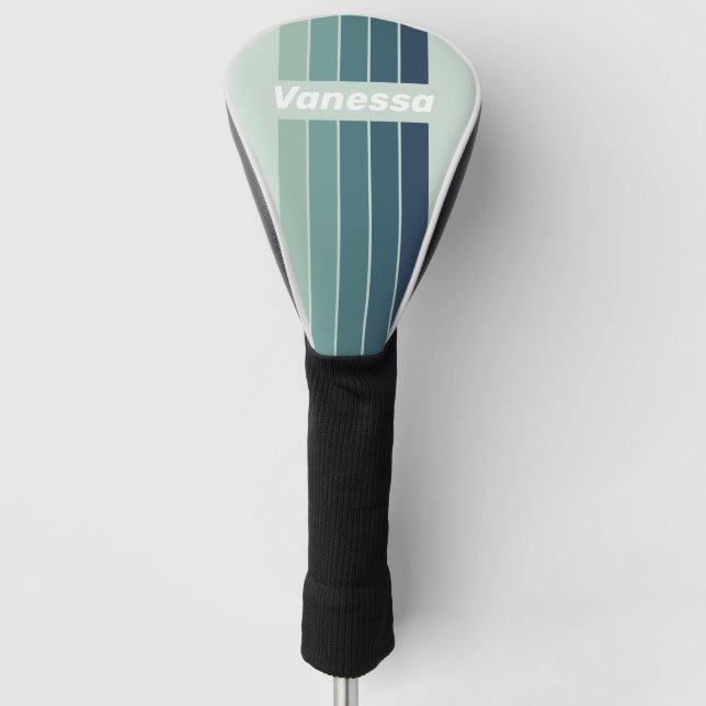 Ocean Green Nostalgic Pin Striped with Name Golf Head Cover (Front)
