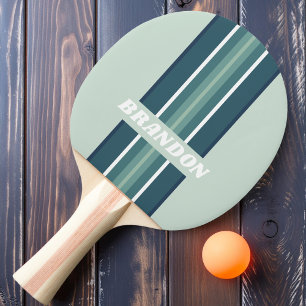 Ocean Green Nostalgic Rally Stripe with Name Ping Pong Paddle