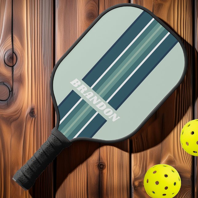 Ocean Green Nostalgic Rally Stripes with Name Pickleball Paddle (Creator Uploaded)