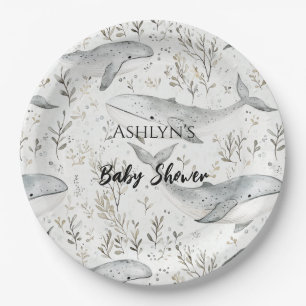 Ocean Grey Whales Baby Shower Paper Plate
