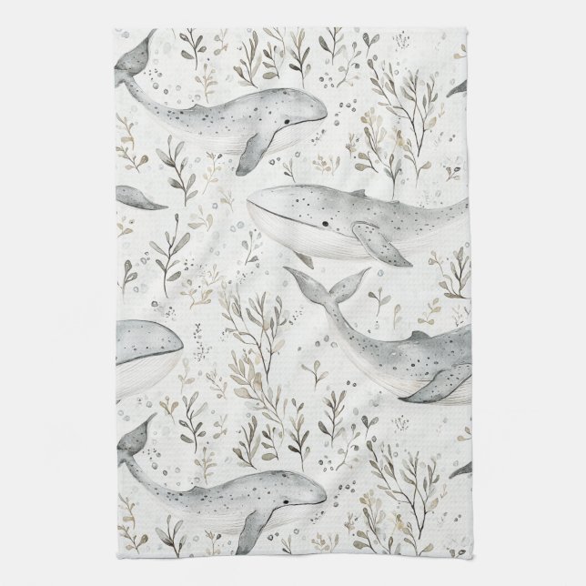 Ocean Grey Whales Tea Towel (Vertical)