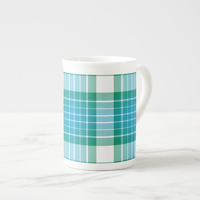 Ocean Grid Plaid Bone China Mug (Front Right)