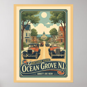 Ocean Grove NJ Abbott Ave View Vintage Style Poster