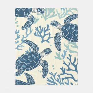 Ocean Harmony: Turtles and Corals Fleece Blanket