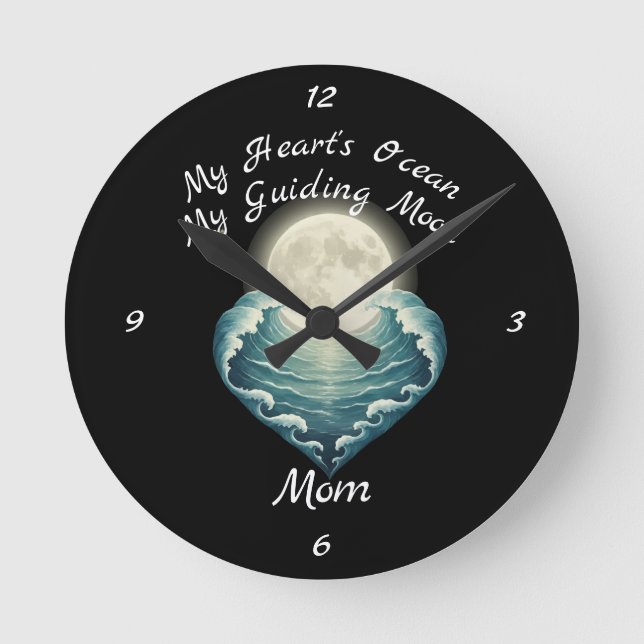 Ocean Heart Guiding Moon Mom Round Clock (Front)