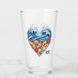 Ocean Heart Waves and Shells – Coastal Personalise Glass