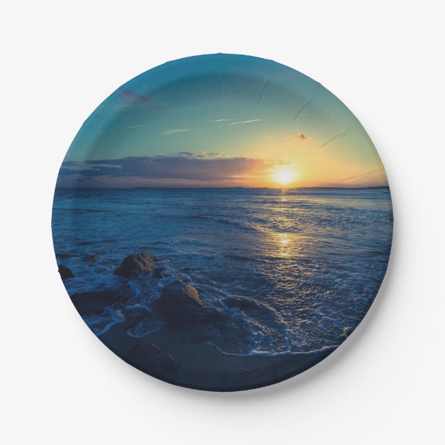 Ocean Horizon Sunset Paper Plate (Front)