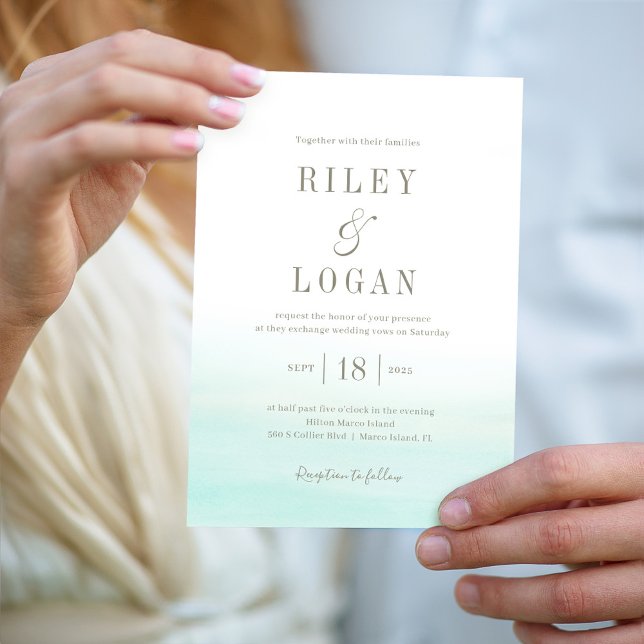 Ocean Hues Destination Beach Wedding Invitations (Creator Uploaded)