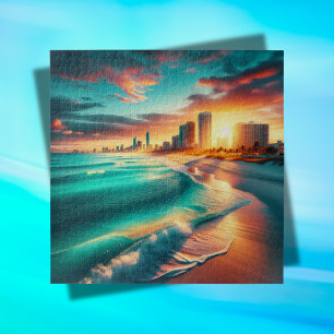 Ocean in teal at sunset jigsaw puzzle