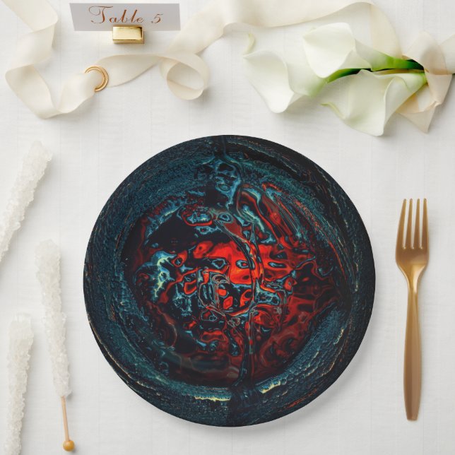 Ocean Inferno Red Glow Paper Plate (Wedding)
