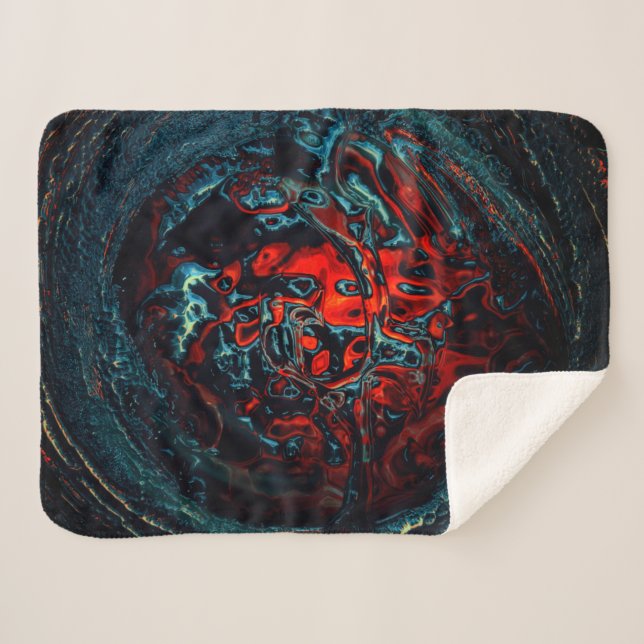 Ocean Inferno Red Glow Sherpa Blanket (Front (Horizontal))