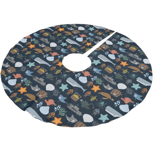 Ocean Inhabitants Pattern 1 Brushed Polyester Tree Skirt (Angled)