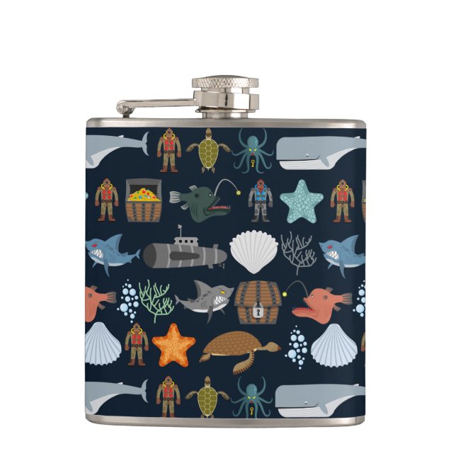 Ocean Inhabitants Pattern 1 Hip Flask (Front)