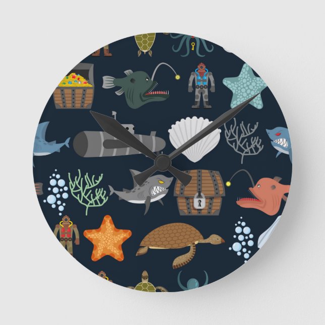 Ocean Inhabitants Pattern 1 Round Clock (Front)