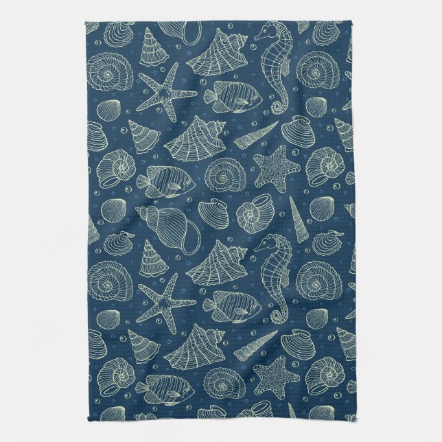 Ocean Inhabitants Pattern 2 Tea Towel (Vertical)
