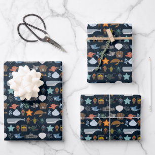 Ocean Inhabitants Pattern Wrapping Paper Sheet