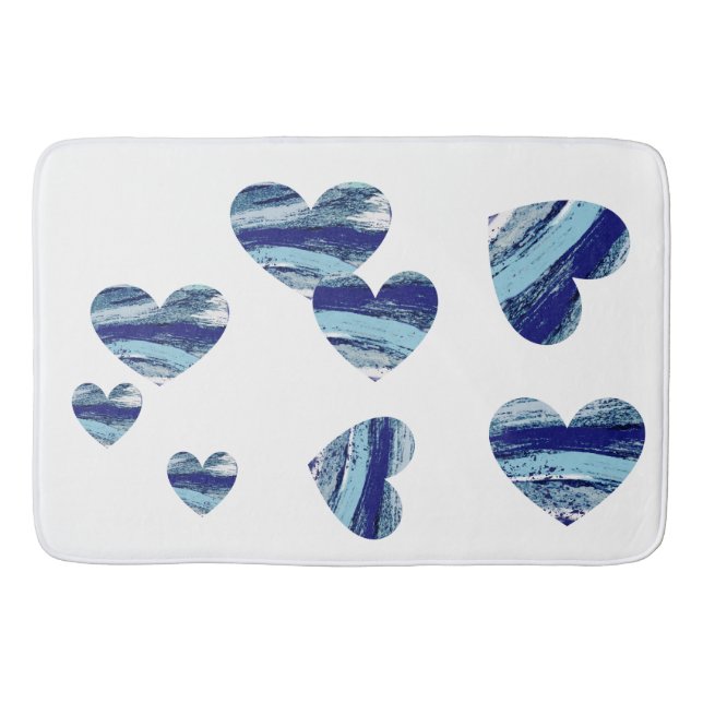 Ocean insapired hearts blue and white hearts bath mat (Front)
