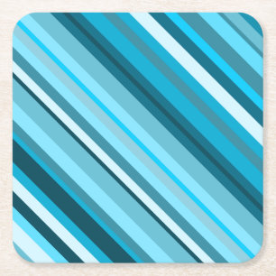 Ocean-Inspired Blue/Teal/Aqua Stripes Square Paper Coaster