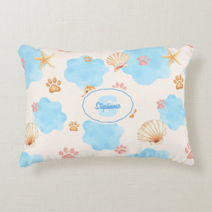 Ocean-Inspired Paw Print Pattern with Seahorses 2 Decorative Cushion