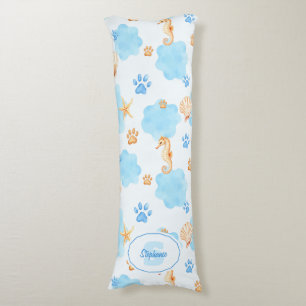 Ocean-Inspired Paw Print Pattern with Seahorses Body Cushion