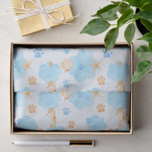 Ocean-Inspired Paw Print Pattern with Seahorses Tissue Paper