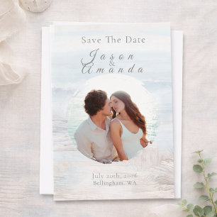 Ocean-Inspired Soft Blue Watercolor Save The Date Invitation