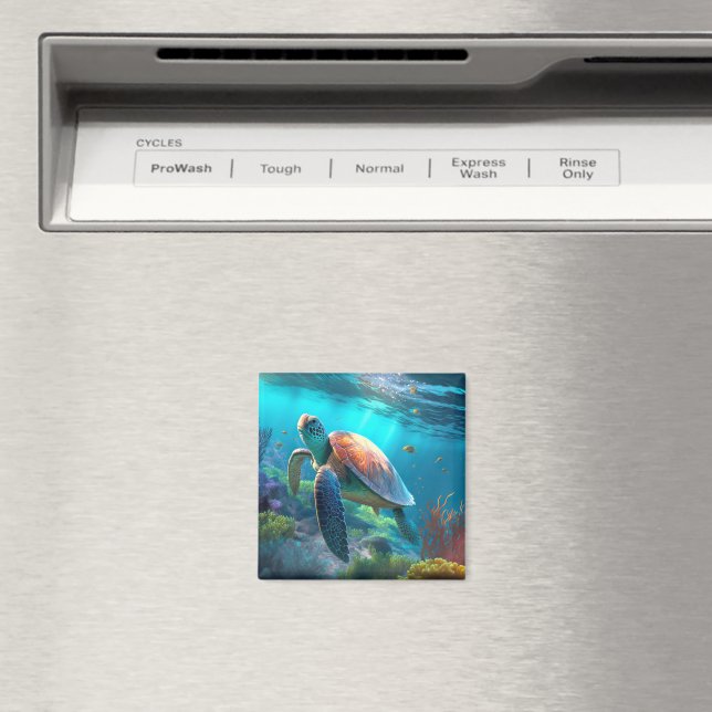 Ocean Inspired Turtle Illustration Decorative Magnet (In Situ (Dishwasher))