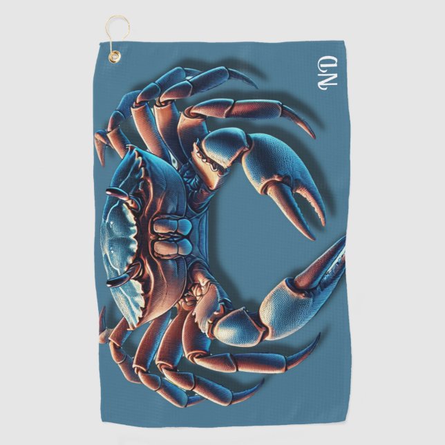 Ocean King Crab initials Golf Towel (Front)