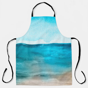 Ocean landscape. Beautiful watercolor hand paintin Apron