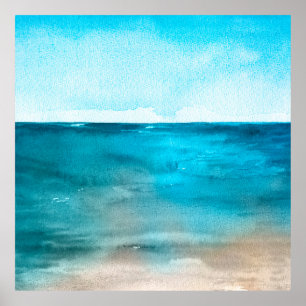 Ocean landscape. Beautiful watercolor hand paintin Poster