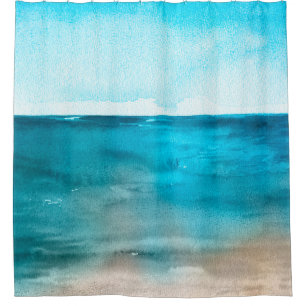 Ocean landscape. Beautiful watercolor hand paintin Shower Curtain