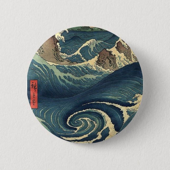 ocean landscape japanese Ukiyo-e great wave 6 Cm Round Badge (Front)