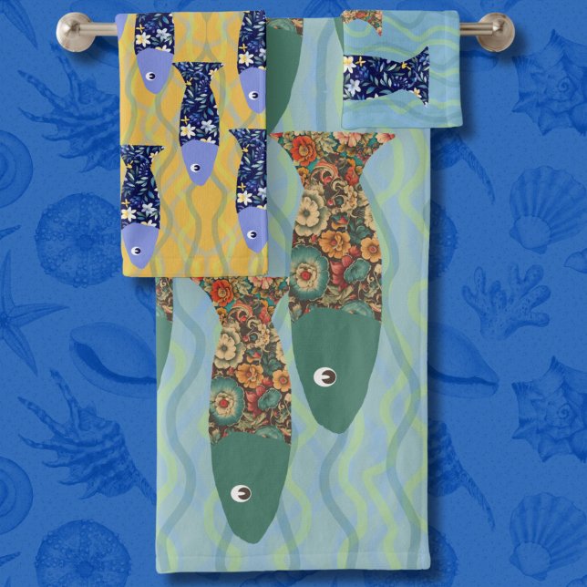Ocean life, beach house, fish lover bath towel set (Creator Uploaded)