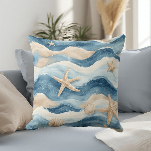 Ocean Life Coastal Tides Beach House Sea Mute Blue Cushion