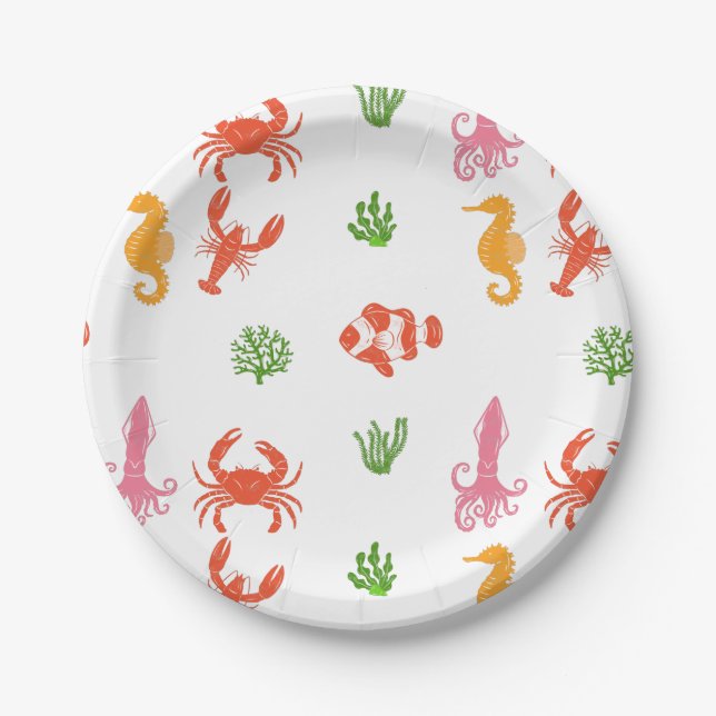 Ocean Life, Lobster, Crab, Octopus Paper Plate (Front)