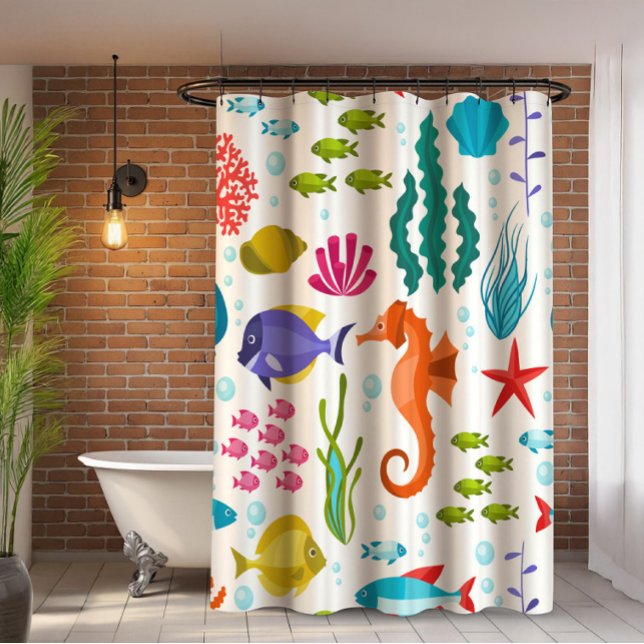 Ocean life pattern with sea animals shower curtain (Creator Uploaded)